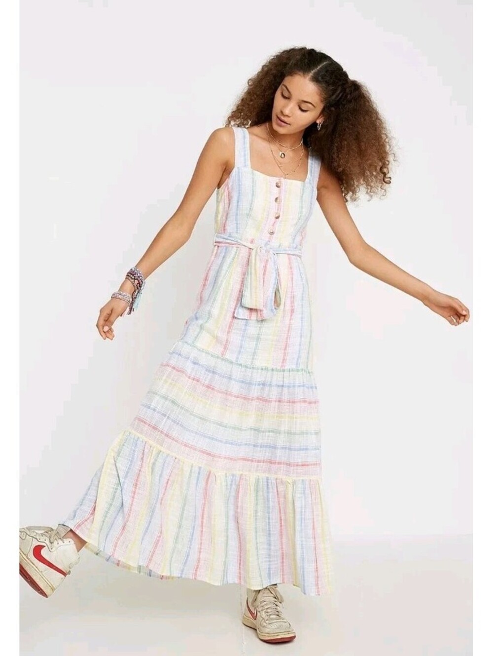 Urban Outfitters San Katy Slub Stripe Maxi Dress Size S
